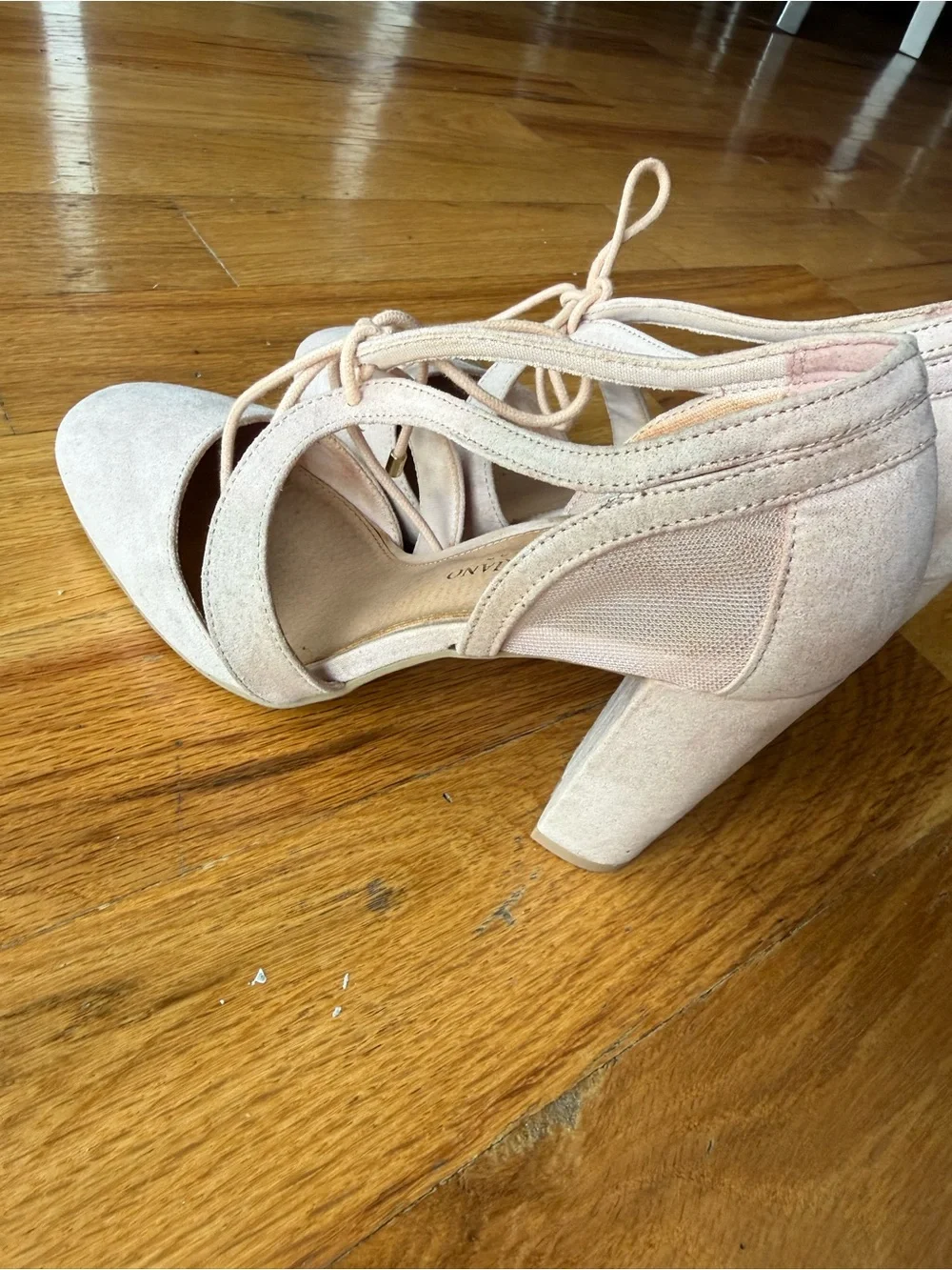 Christian Siriano Blush Pink Suede Tie-Ankle Block Heel Pumps